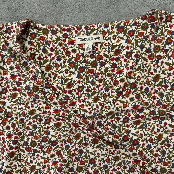Toad & Co Floral V-Neck Shirt Women's SMALL Zip Pocket - Picture 4 of 6